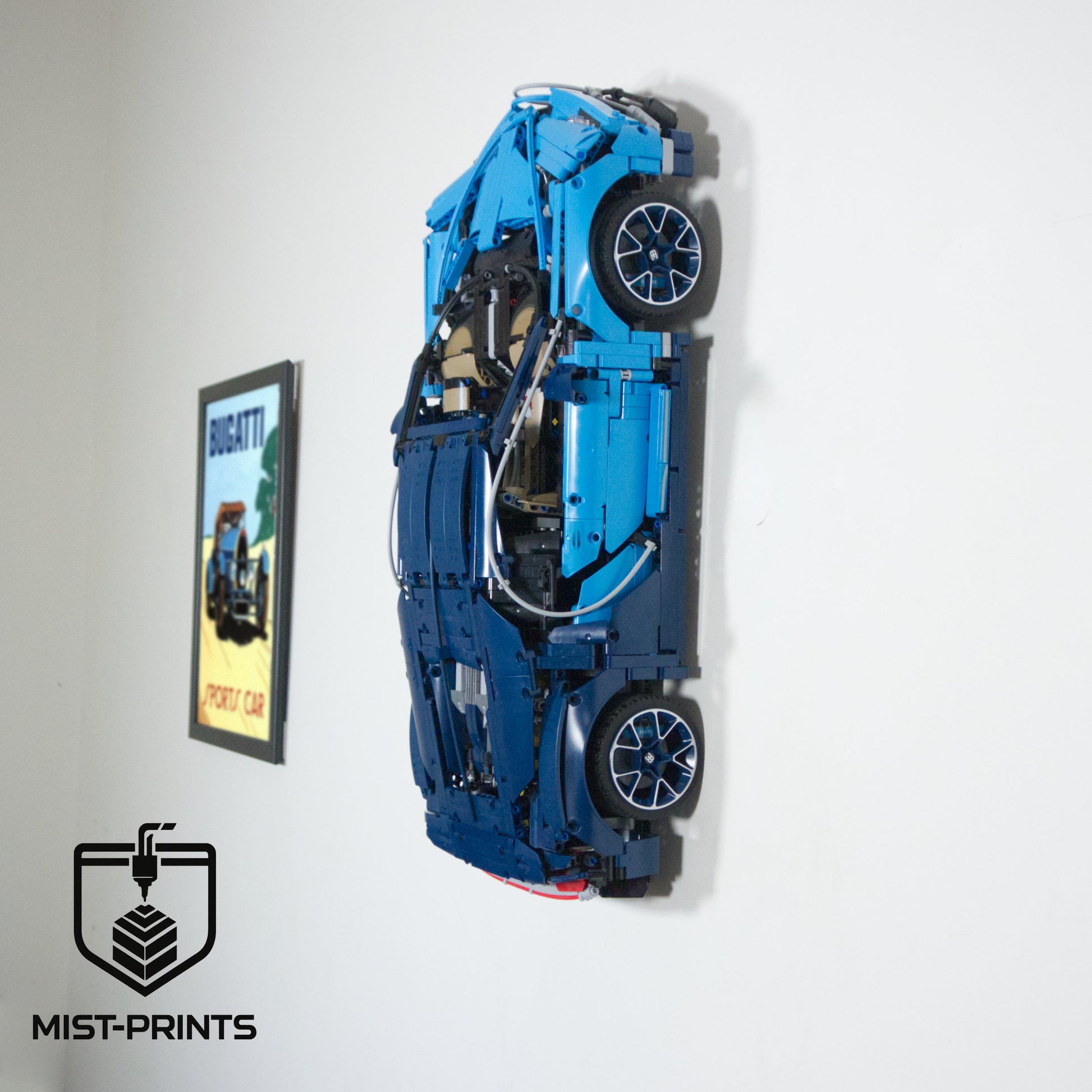 Mist-Prints - Wandbeugel voor bouwset 42083 - Muurhouder voor hypercar model - Plat tegen de muur - Geschikt voor LEGO - Zwart - 3D-geprint
